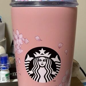 RARE Starbucks Pink Cherry Blossom Tumbler with domed lid with bear